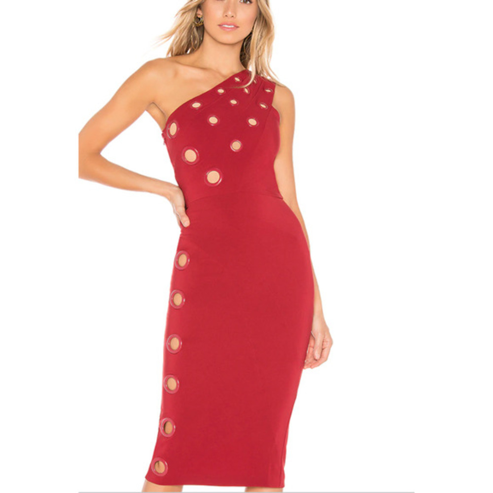 Women's One-Shoulder Red Bodycon Dress with Grommet Cutouts